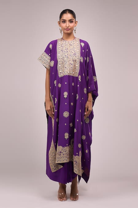 Anamika Khanna_Purple Embroidery, Zari Round Neck Skirt Set _at_Aza_Fashions
