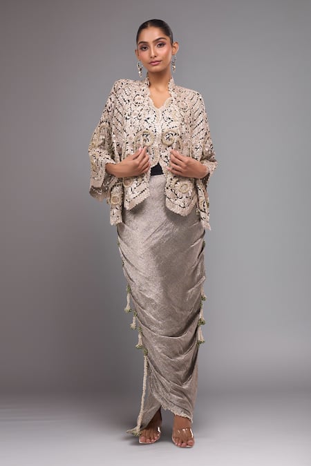 Anamika Khanna Grey Embroidered Skirt Set 