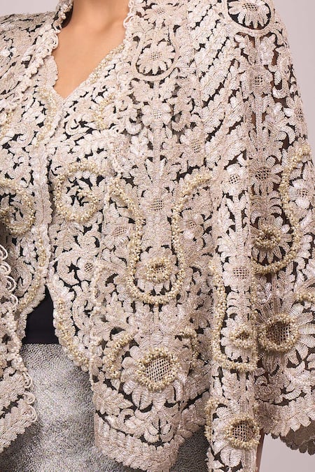 Shop_Anamika Khanna_Gray Embroidery Round Neck Grey Skirt Set _Online_at_Aza_Fashions