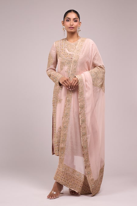 Buy_Anamika Khanna_Pink Beads, Embroidery Round Neck Kurta Set 