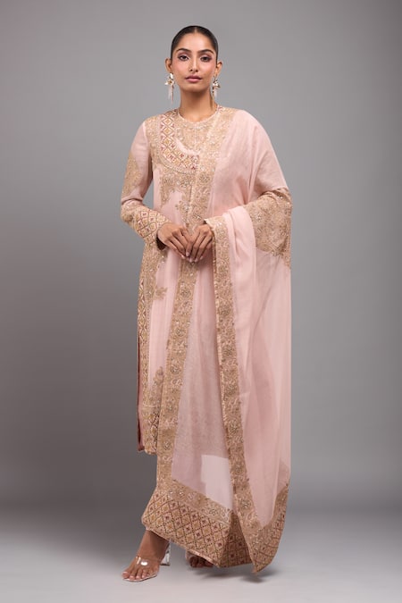 Anamika Khanna Embroidered Pink Kurta Set 