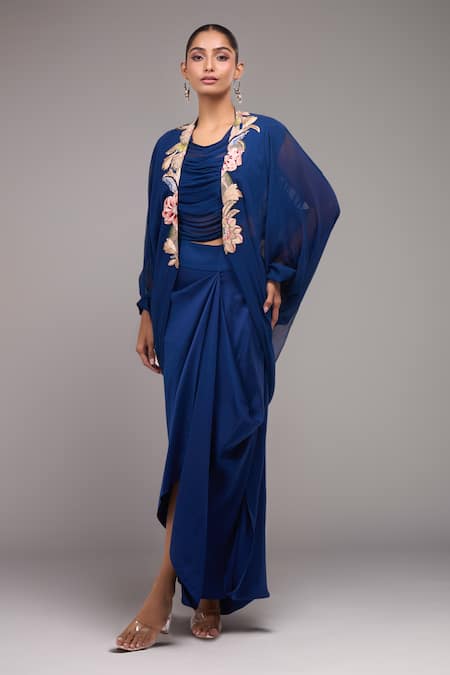 Anamika Khanna Indigo Embroidered Skirt Set 