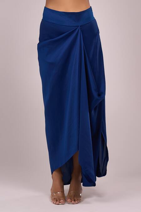 Shop_Anamika Khanna_Blue Chiffon Embroidery Round , Open Indigo Skirt Set _Online_at_Aza_Fashions