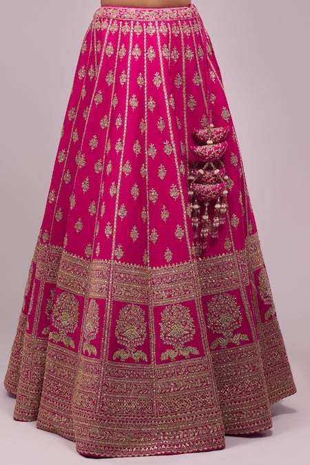 Azeera Pink Silk Sequins, Zari, Embroidery Round Neck Rani Lehenga Set at Aza Fashions Azeera_Pink Silk Sequins, Zari, Embroidery Round Neck Rani Lehenga Set _at_Aza_Fashions