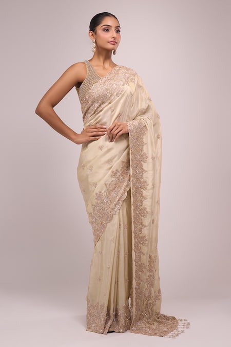 Buy Azeera Ivory Embroidery Saree Buy_Azeera_Ivory Embroidery Saree