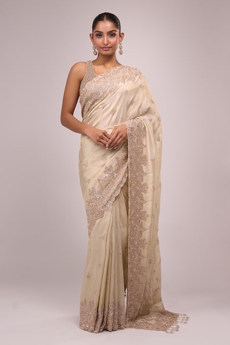 Shop Azeera Ivory Embroidery Saree Shop_Azeera_Ivory Embroidery Saree