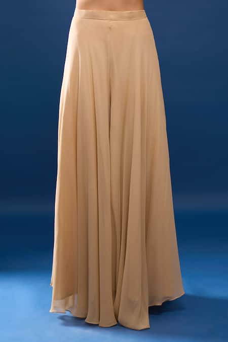 Buy_Samyukta Singhania_Gold Georgette Sequins, Embroidery Round Neck Jacket And Flared Skirt Set _Online_at_Aza_Fashions