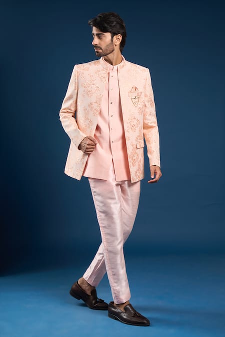 Arihant Rai Sinha Peach Self Weaving Sherwani Set 