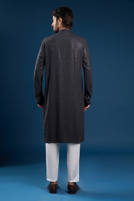 Arihant Rai Sinha Grey Thread Work Kurta & Cream Pant Set