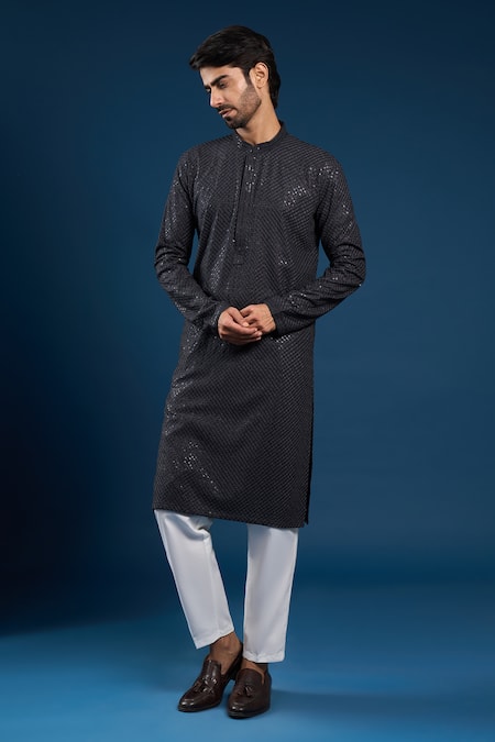 Arihant Rai Sinha Grey Thread Work Kurta & Cream Pant Set