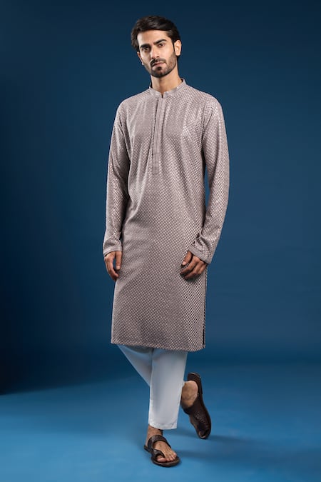 Arihant Rai Sinha Light Grey Thread Work Kurta & Pant Set