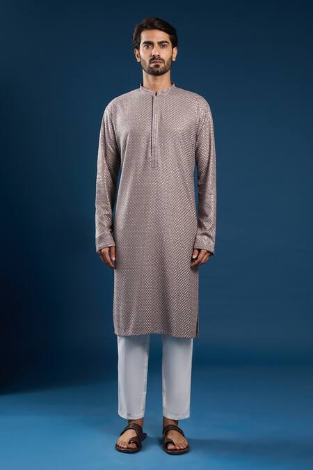 Arihant Rai Sinha Gray Georgette, Cotton Sequins, Light Grey Thread Work Kurta And Pant Set Online at Aza Fashions Arihant Rai Sinha_Gray Georgette, Cotton Sequins, Light Grey Thread Work Kurta And Pant Set _Online_at_Aza_Fashions