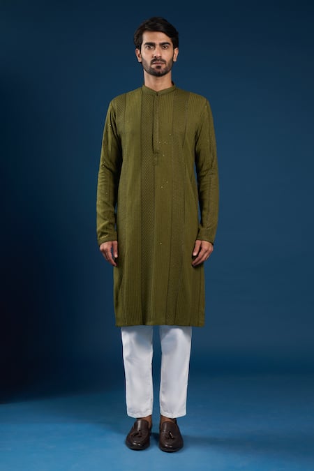 Buy Arihant Rai Sinha Olive Green Georgette, Cotton Sequins Thread Work Kurta Set Online at Aza Fashions Buy_Arihant Rai Sinha_Olive Green Georgette, Cotton Sequins Thread Work Kurta Set _Online_at_Aza_Fashions