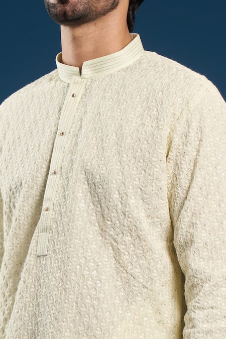 Arihant Rai Sinha_Beige Georgette, Cotton Embroidery, Sequins Thread Kurta Set _Online_at_Aza_Fashions