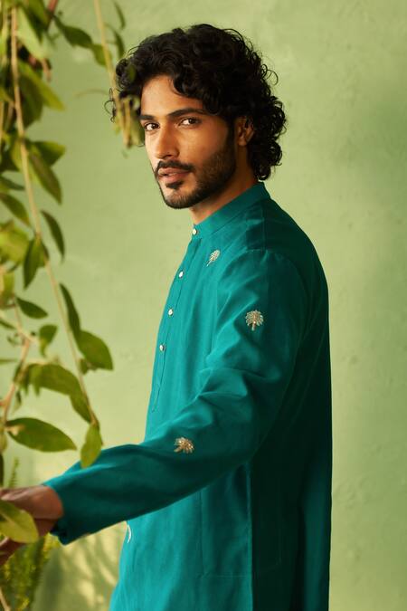 Charkhee Green Chanderi, Voile, Poplin Embroidery Peacock Designer Kurta And Pant Set Online at Aza Fashions Charkhee_Green Chanderi, Voile, Poplin Embroidery Peacock Designer Kurta And Pant Set _Online_at_Aza_Fashions