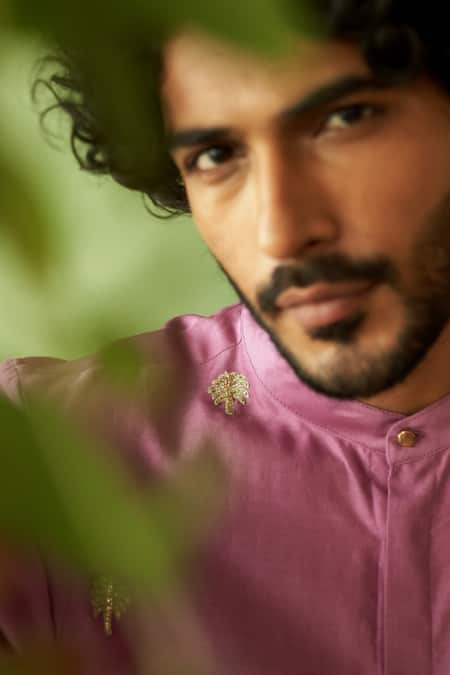 Charkhee_Purple Chanderi, Voile, Poplin Embroidery Kurta And Pant Set _Online_at_Aza_Fashions