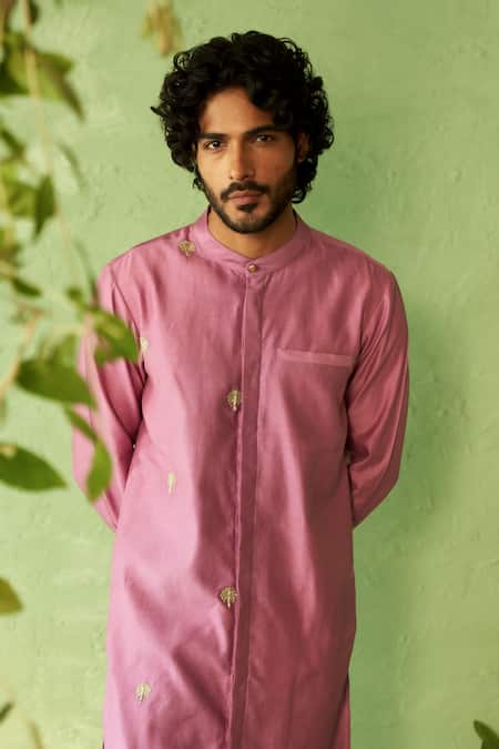 Charkhee_Purple Chanderi, Voile, Poplin Embroidery Kurta And Pant Set _at_Aza_Fashions