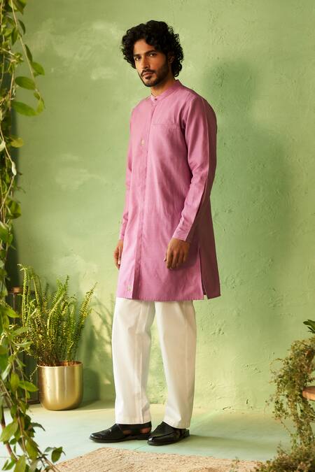 Buy_Charkhee_Purple Chanderi, Voile, Poplin Embroidery Kurta And Pant Set 