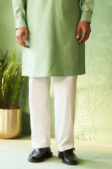 Charkhee_Green Chanderi, Voile, Poplin Embroidery Tea Kurta And Pant Set _Online_at_Aza_Fashions