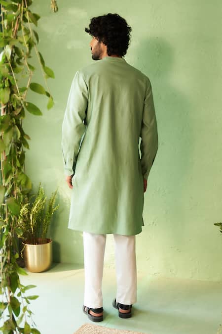 Charkhee Tea Green Chanderi Kurta & Pant Set 
