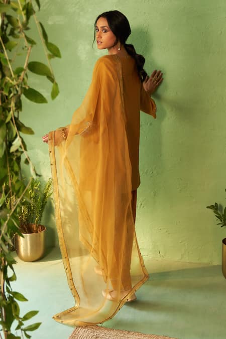 Charkhee Mustard Yellow Chanderi Kurta Set 