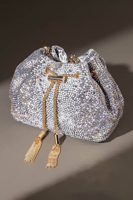 House Of Bio Silver Velvet Potli Bag  