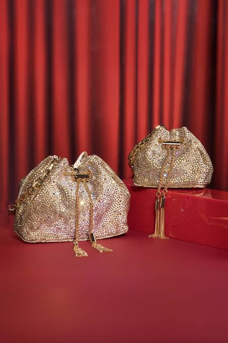 House Of Bio Gold Crystals Light Velvet Potli Bag Online at Aza Fashions House Of Bio_Gold Crystals Light Velvet Potli Bag_Online_at_Aza_Fashions