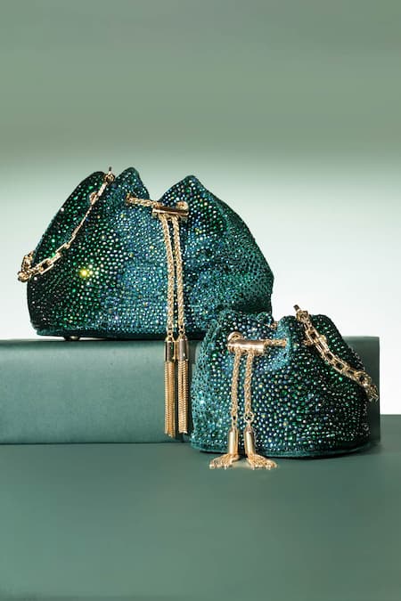 House Of Bio Nora Green Velvet Potli Bag  