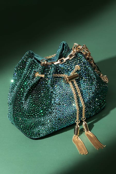 House Of Bio Green Crystals Nora Velvet Potli Bag 