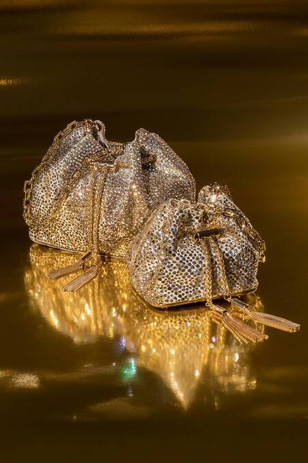 House Of Bio Gold Crystals Emily Mini Potli Bag Online at Aza Fashions House Of Bio_Gold Crystals Emily Mini Potli Bag_Online_at_Aza_Fashions