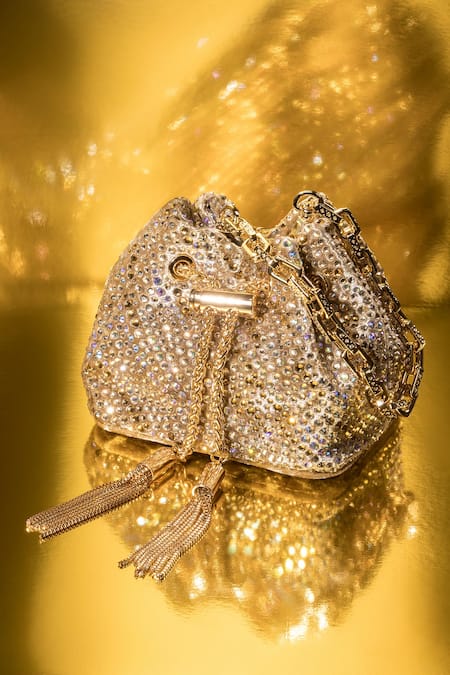 House Of Bio Gold Crystals Emily Mini Potli Bag at Aza Fashions House Of Bio_Gold Crystals Emily Mini Potli Bag_at_Aza_Fashions