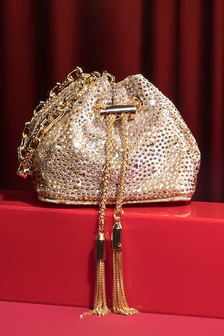 House Of Bio Gold Crystals Light Designer Potli Bag Online at Aza Fashions House Of Bio_Gold Crystals Light Designer Potli Bag _Online_at_Aza_Fashions