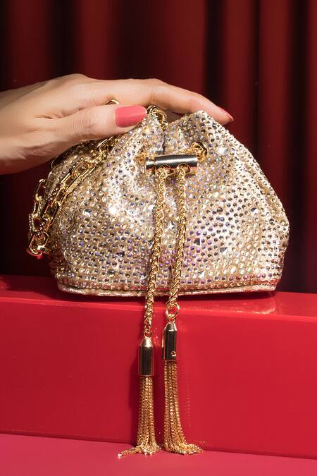 Shop House Of Bio Gold Crystals Light Designer Potli Bag Online at Aza Fashions Shop_House Of Bio_Gold Crystals Light Designer Potli Bag _Online_at_Aza_Fashions