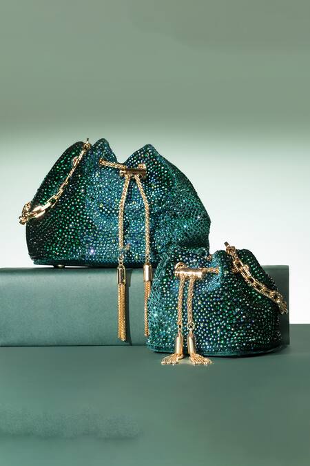 Buy_House Of Bio_Green Crystals Nora Mini Potli Bag _Online_at_Aza_Fashions