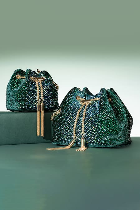Shop_House Of Bio_Green Crystals Nora Mini Potli Bag _Online_at_Aza_Fashions