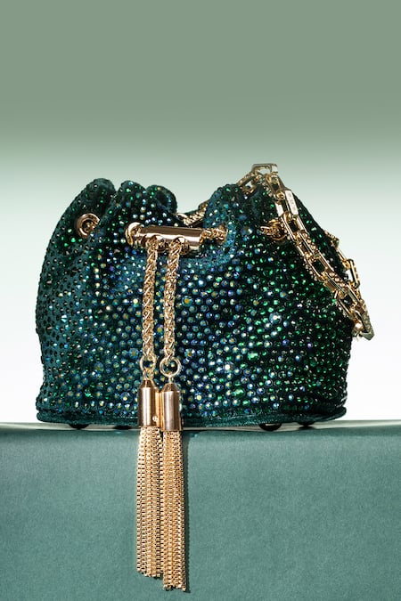 House Of Bio_Green Crystals Nora Mini Potli Bag _at_Aza_Fashions