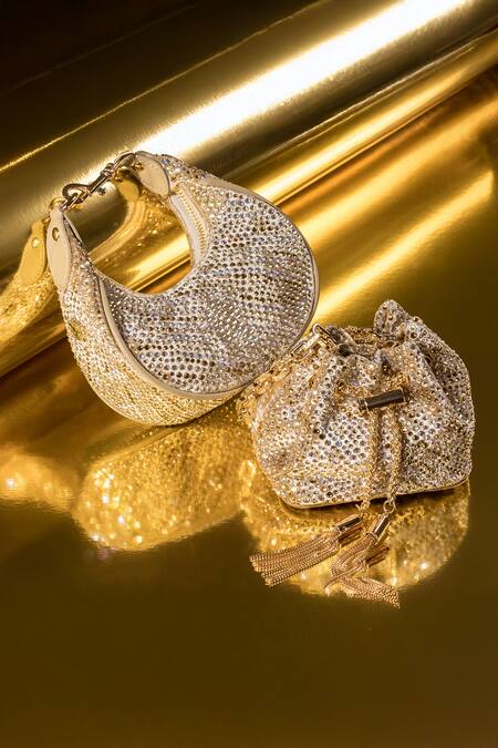 Buy_House Of Bio_Gold Crystals Emily Moon Bag _Online_at_Aza_Fashions