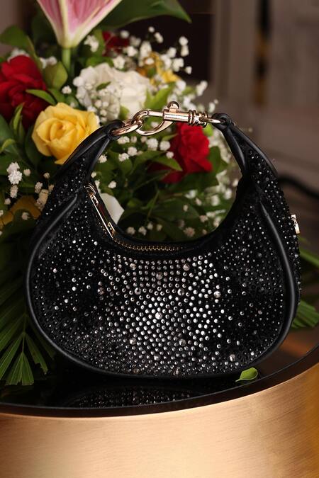Buy_House Of Bio_Black Crystals Mehfil Moon Bag _Online_at_Aza_Fashions