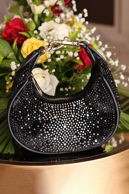 Shop_House Of Bio_Black Crystals Mehfil Moon Bag _Online_at_Aza_Fashions