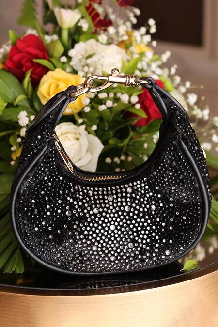 House Of Bio_Black Crystals Mehfil Moon Bag _at_Aza_Fashions
