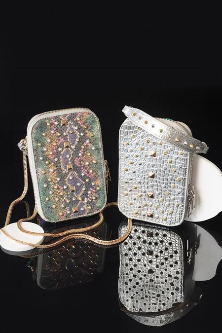 Buy_House Of Bio_Silver Studs Quinn Mobile Bag _Online_at_Aza_Fashions