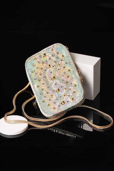 House Of Bio_Gold Crystals, Studs Quinn Designer Mobile Bag  _Online_at_Aza_Fashions