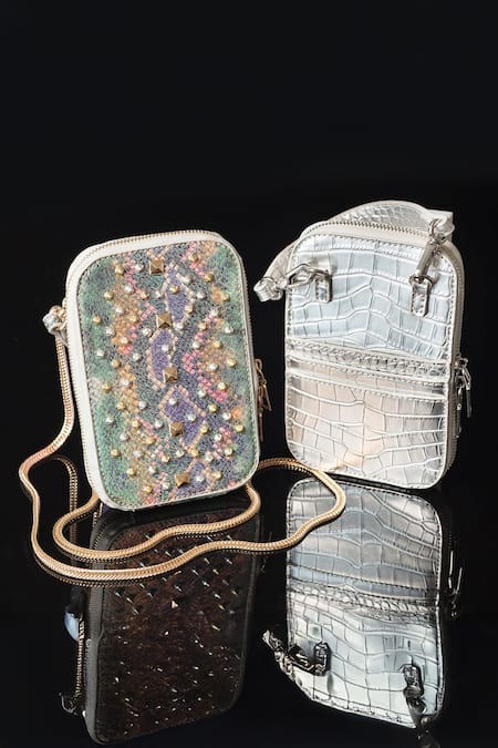 Buy_House Of Bio_Gold Crystals, Studs Quinn Designer Mobile Bag  _Online_at_Aza_Fashions