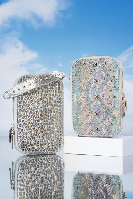Shop_House Of Bio_Gold Crystals, Studs Quinn Designer Mobile Bag  _Online_at_Aza_Fashions