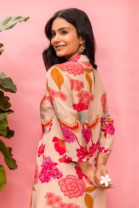 Meher By Islie Pink Crepe Tassels High Neck Printed Designer Jumpsuit Online at Aza Fashions Meher By Islie_Pink Crepe Tassels High Neck Printed Designer Jumpsuit _Online_at_Aza_Fashions
