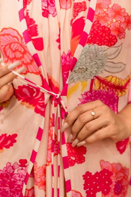 Meher By Islie Pink Crepe Tassels High Neck Printed Designer Jumpsuit at Aza Fashions Meher By Islie_Pink Crepe Tassels High Neck Printed Designer Jumpsuit _at_Aza_Fashions