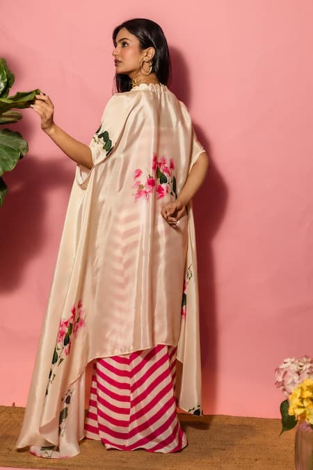 Meher By Islie Pink Printed Dress with Cape 
