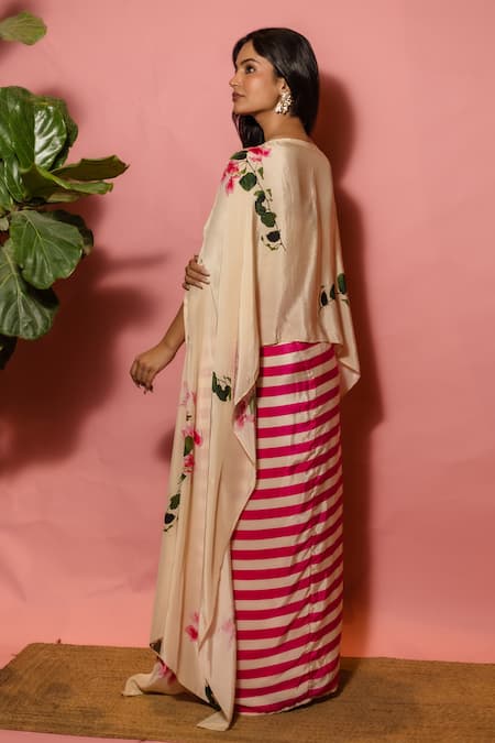 Meher By Islie Printed Pink and Cream Skirt Set 