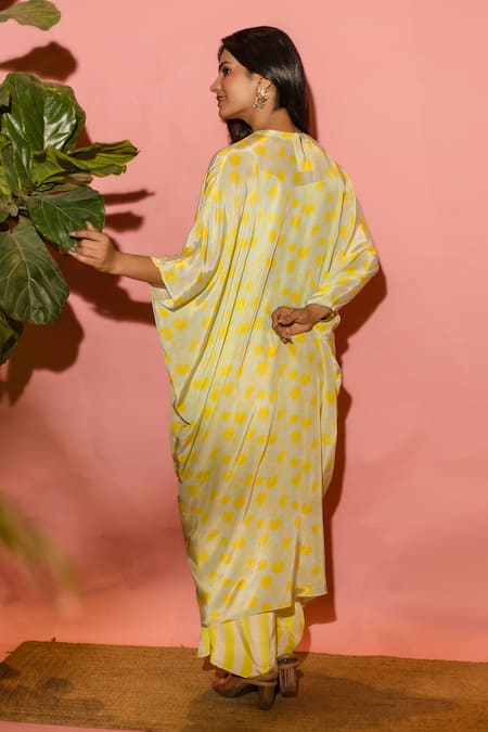 Meher By Islie Printed Yellow Kaftan & Pant Set 
