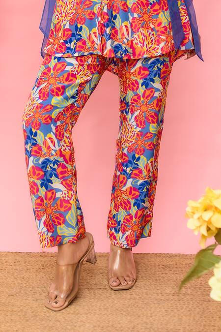 Shop_Meher By Islie_Multi Color Crepe Tassels Collared, Round Neck Printed Pant Set With Cape _Online_at_Aza_Fashions